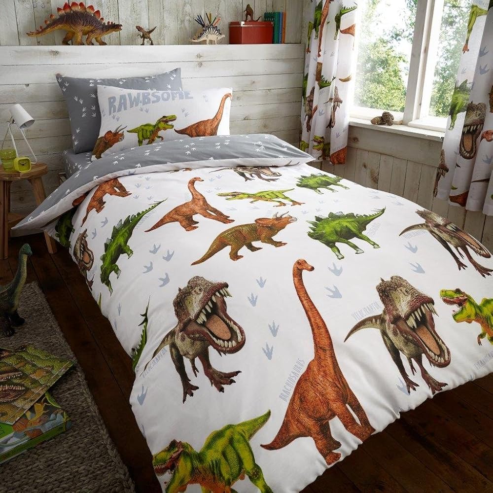 GC GAVENO CAVAILIA Kids Printed Duvet Cover & Pillowcase Set, Easy Care Polycotton Children Bedding, Single, Dinosaur