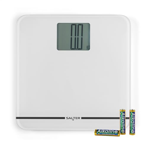 Salter Max Digital Bathroom Scale – Supersize LCD Display, 250 kg Capacity, Large Platform, Easy Read, Carpet Feet & Batteries Included, Kg/lbs, Instant Readings, Weight Measurements, White