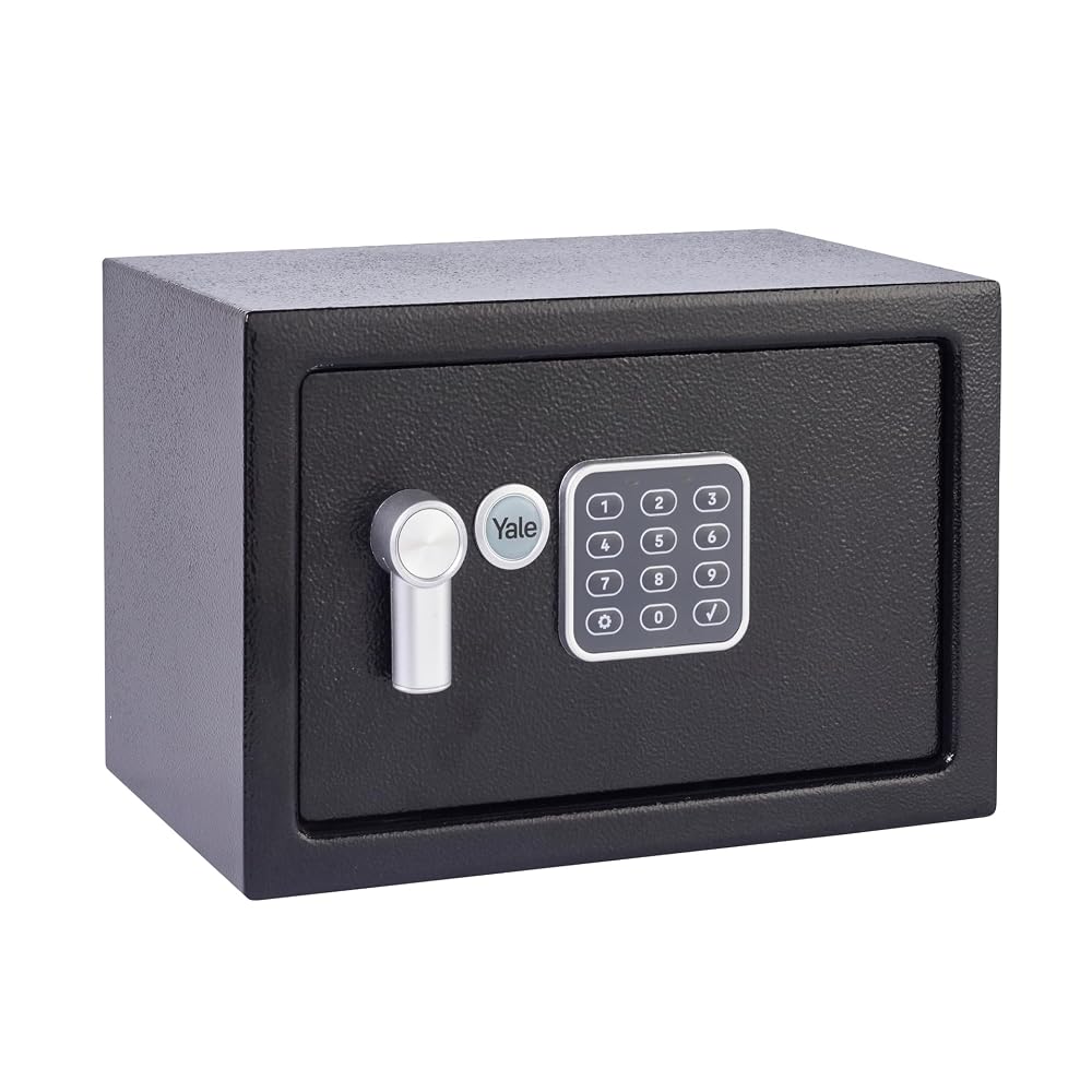 Yale Small Alarmed Value Safe, 130dB Built-In Alarm, Steel Construction, Steel Locking Bolts, Emergency Override Key, Black, YEC/200/DB1