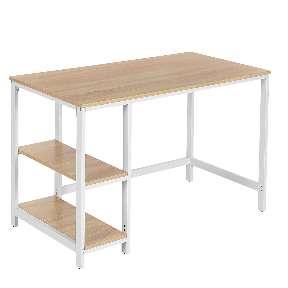 VASAGLE Computer Desk, Writing Desk for Study, with 2 Shelves on Left or Right, Metal Frame, Modern Wood Grain Colour