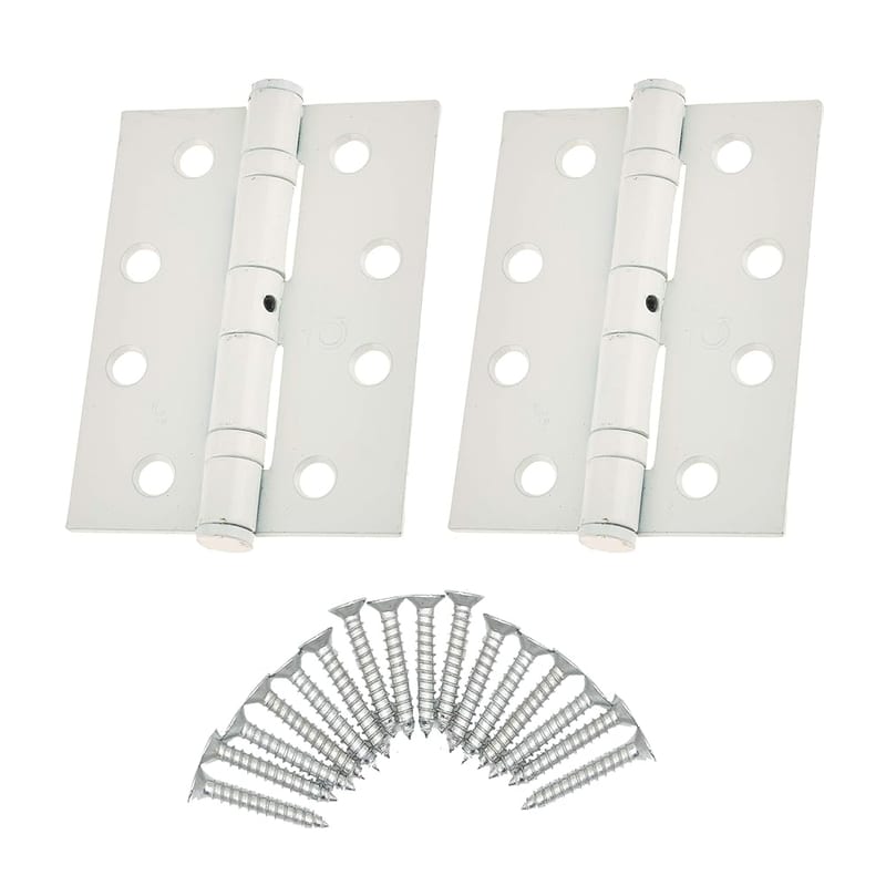 Door Hinges 4 Inch (102mm) Ball Bearing, 1 Pair Pack with Screws, White