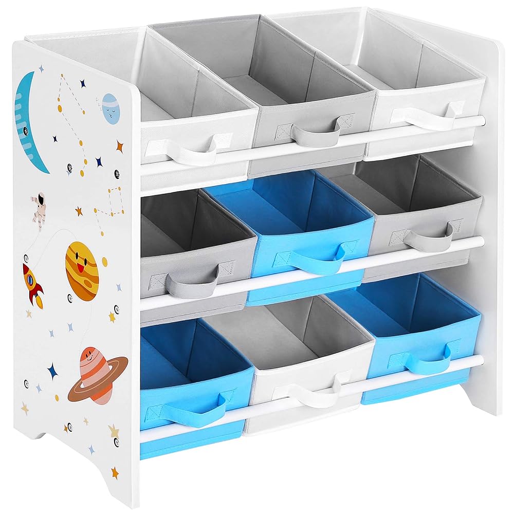 SONGMICS Children's Storage Shelf for Toys and Books, 9 Removable Non-Woven Fabric Boxes with Handles, for Children's Room, Playroom, Nursery, School, 62.5 x 29.5 x 60 cm, White
