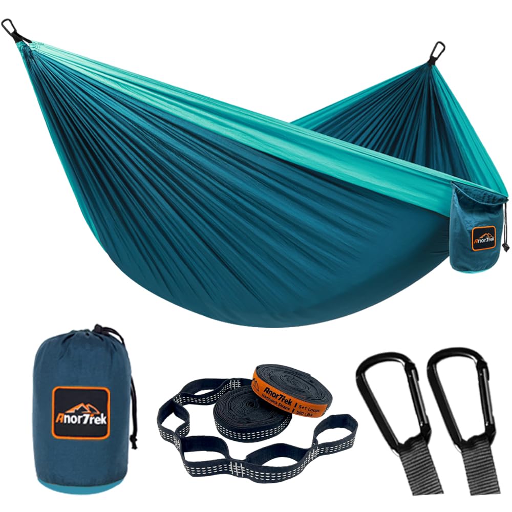 AnorTrek Camping Hammock, Super Lightweight Portable Parachute Hammock with Tree Straps