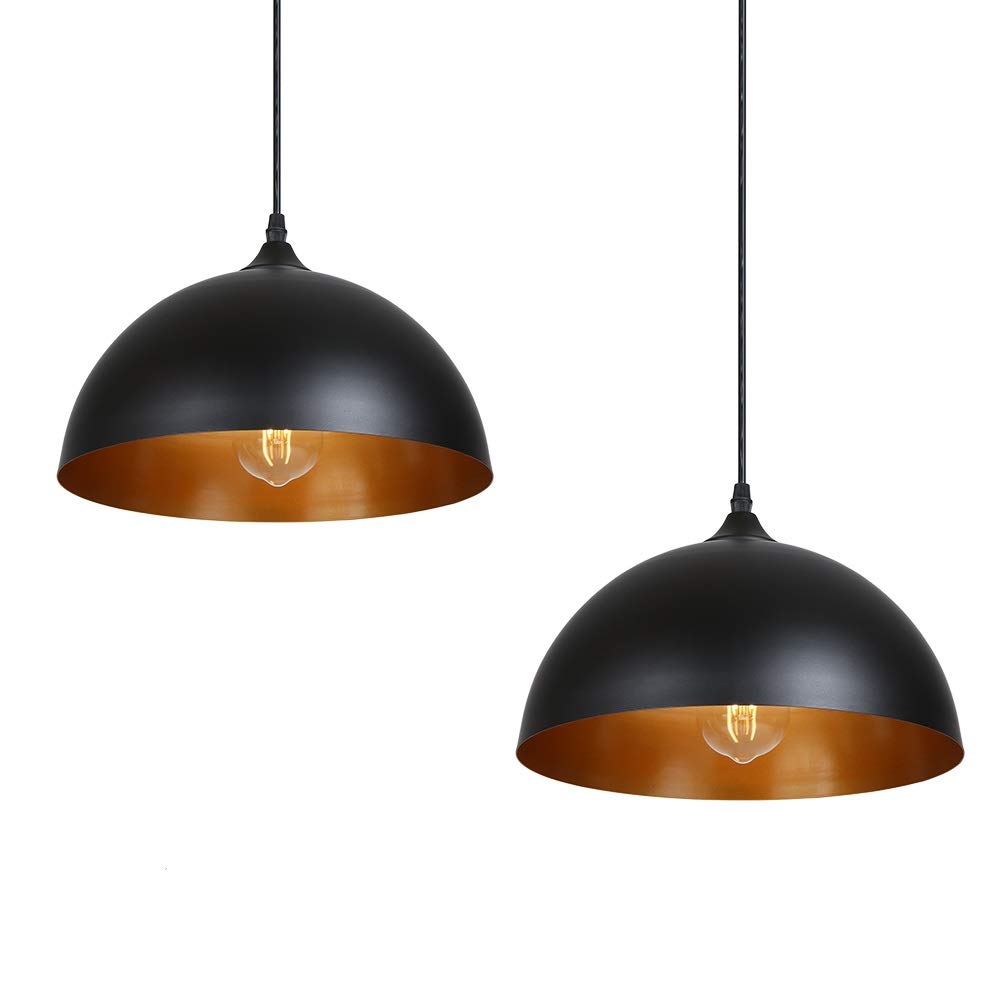 Tomshine 2 Pack Industrial Suspended Ceiling Pendant Light Fixtures, Black Metal Vintage Lampshades