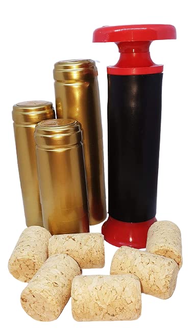 DIAH DO IT AT HOME Home Brew Wine Closing Kit Hand Corker - 20 Corks and 100 Gold Shrink Caps