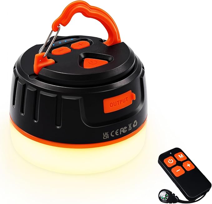 Rechargeable Camping Lantern with Remote Control - USB C Camping Light 300H Running, 5 Modes Waterproof Tent Light W/ Magnetic Base for Power Cut Fishing Emergencies