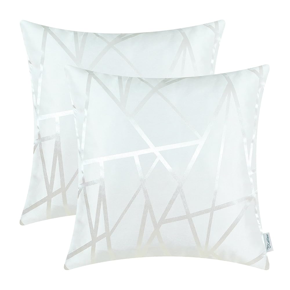 CaliTime Cushion Covers Pack of 2, Modern Shining & Dull Contrast Triangles Geometric Design, 50cm x 50cm, White