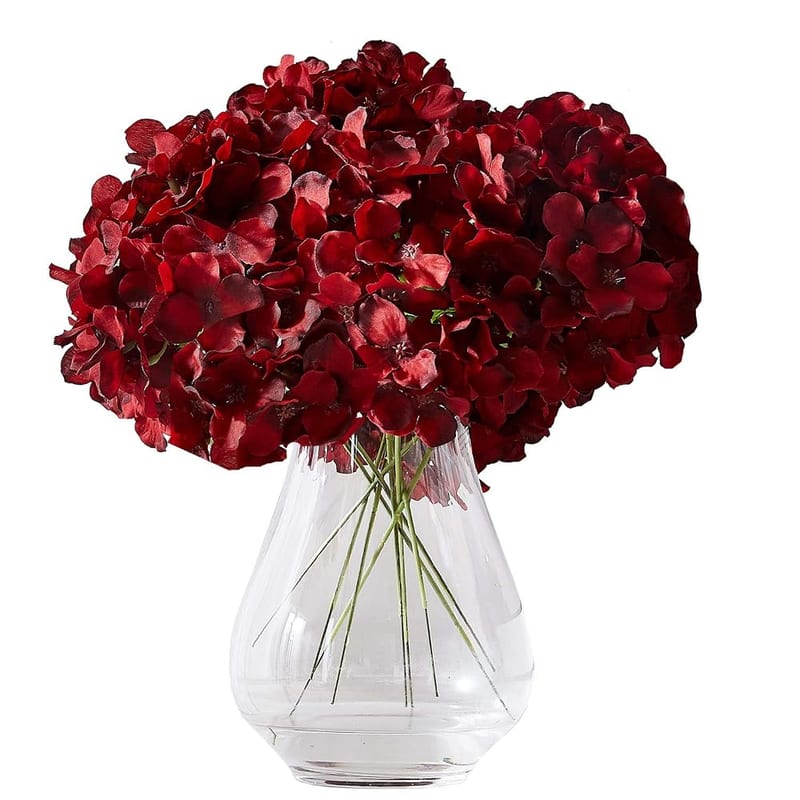 Kislohum Hydrangea Silk Flowers Heads with 10 Stems, Burgundy Artificial Hydrangea for Wedding Centrepieces, Bouquets and Home Decor