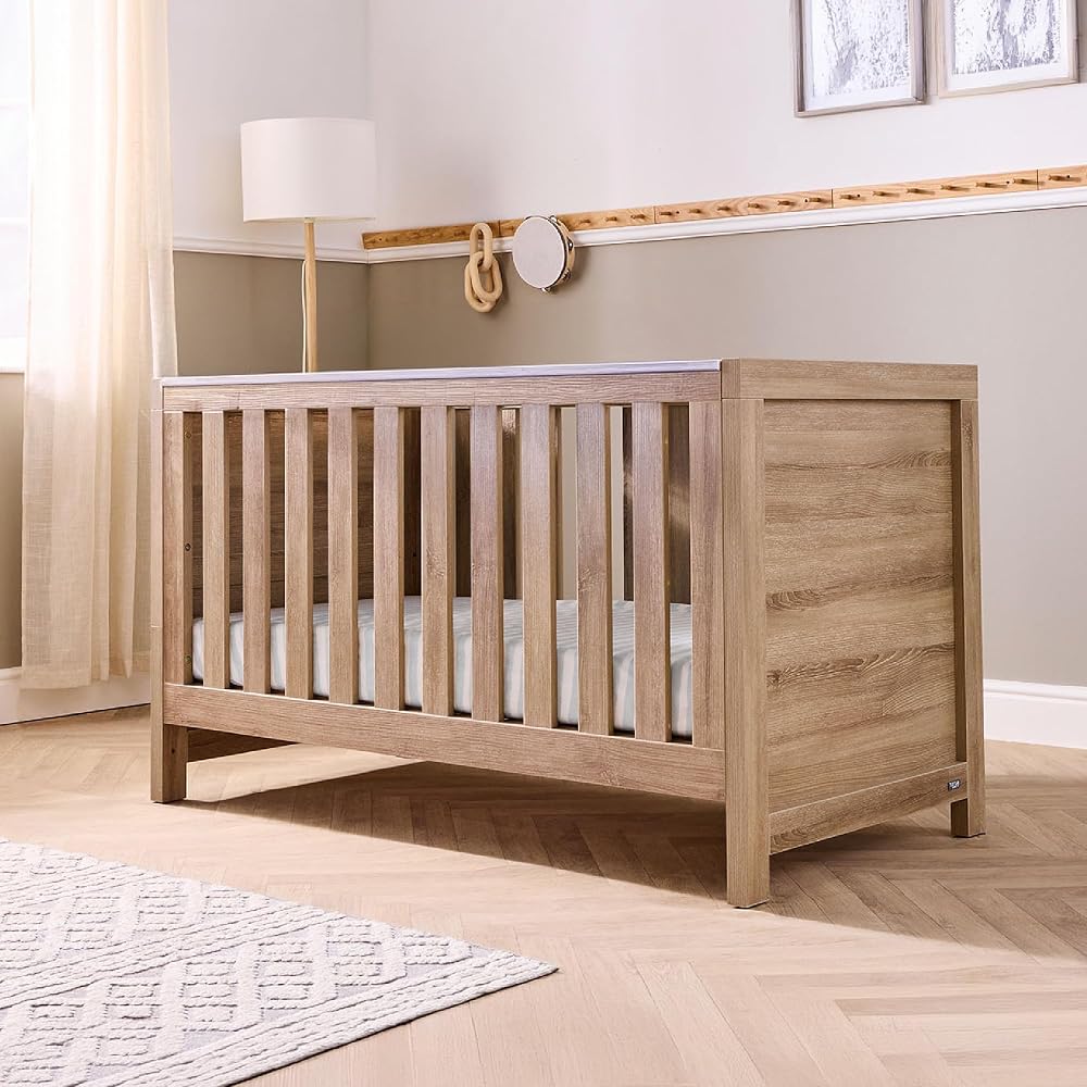 Tutti Bambini Modena Baby Cot Bed - 3-in-1 Wooden Cot/Crib, Toddler & Day Bed with Teething Rails, Oak, 140 x 70cm