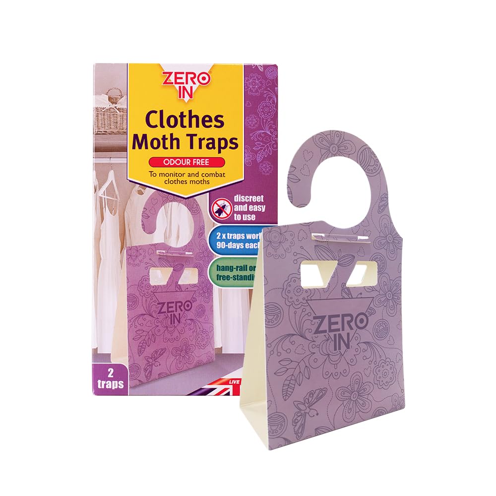 Zero In Clothes Moth Trap - Twinpack, Pheromone Technology, Poison-Free, Hang in Wardrobes and Drawers