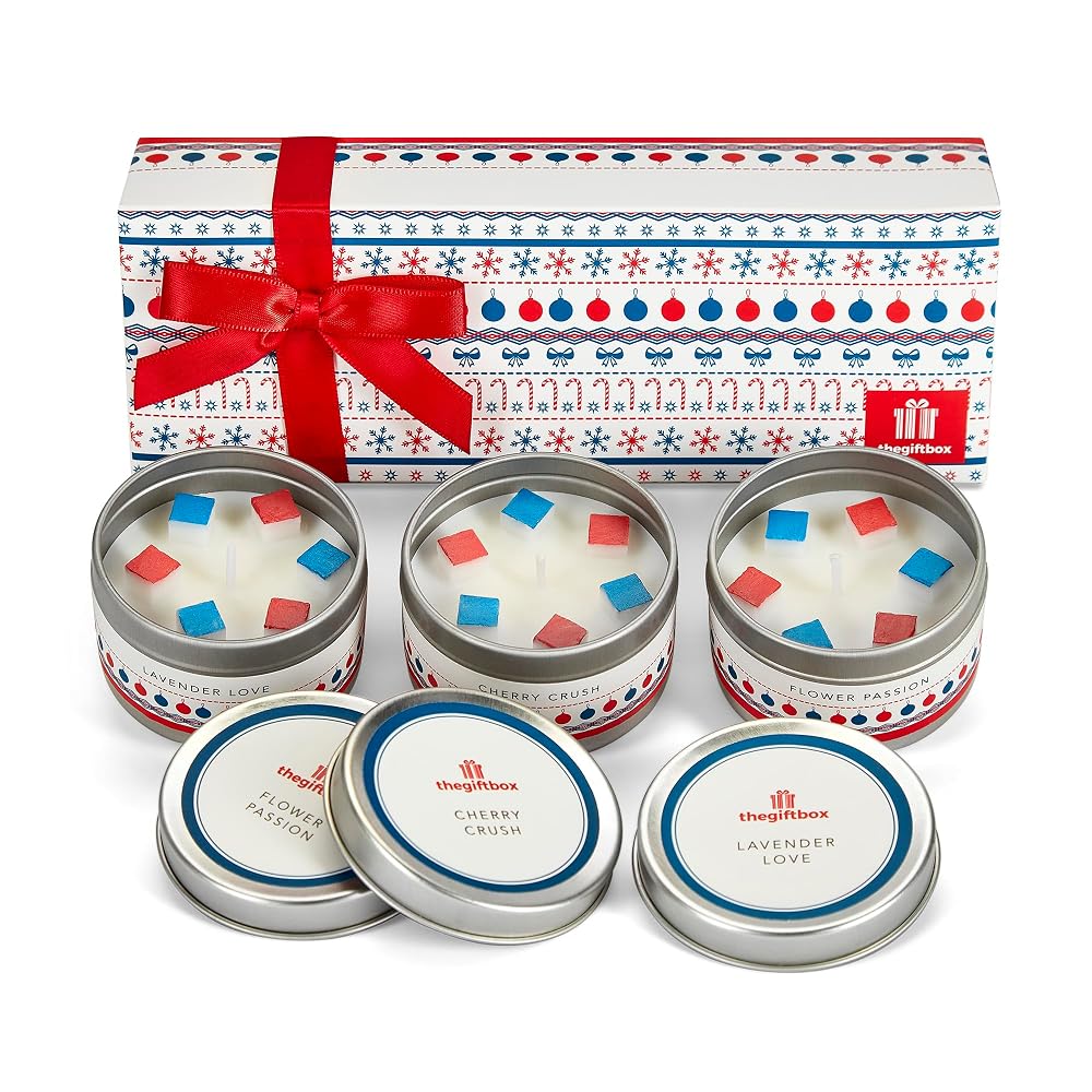 Christmas Scented Candle Gift Set for Her — Lavender Love, Cherry Crush, Flower Passion