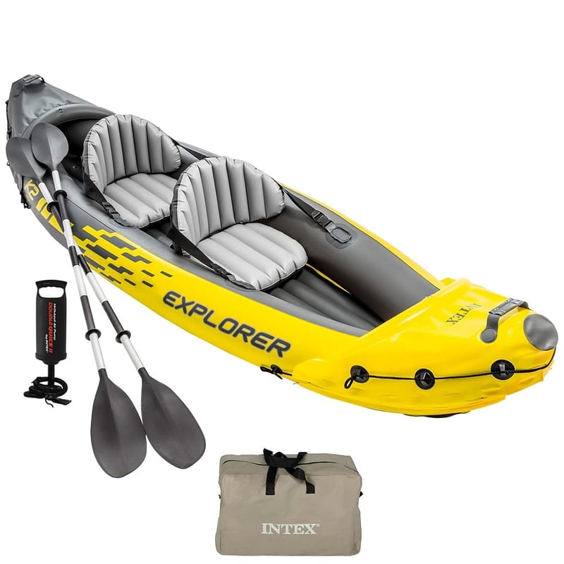 Intex Explorer K2 Kayak, 2-Person Inflatable Kayak Set with Aluminium Oars and High Output Air Pump