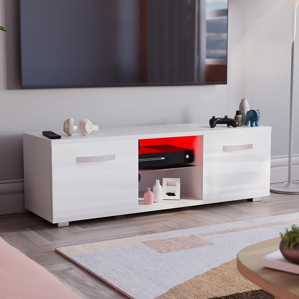 Vida Designs Cosmo LED TV Unit, 2 Door Modern Gloss Matte Media Stand, 120cm