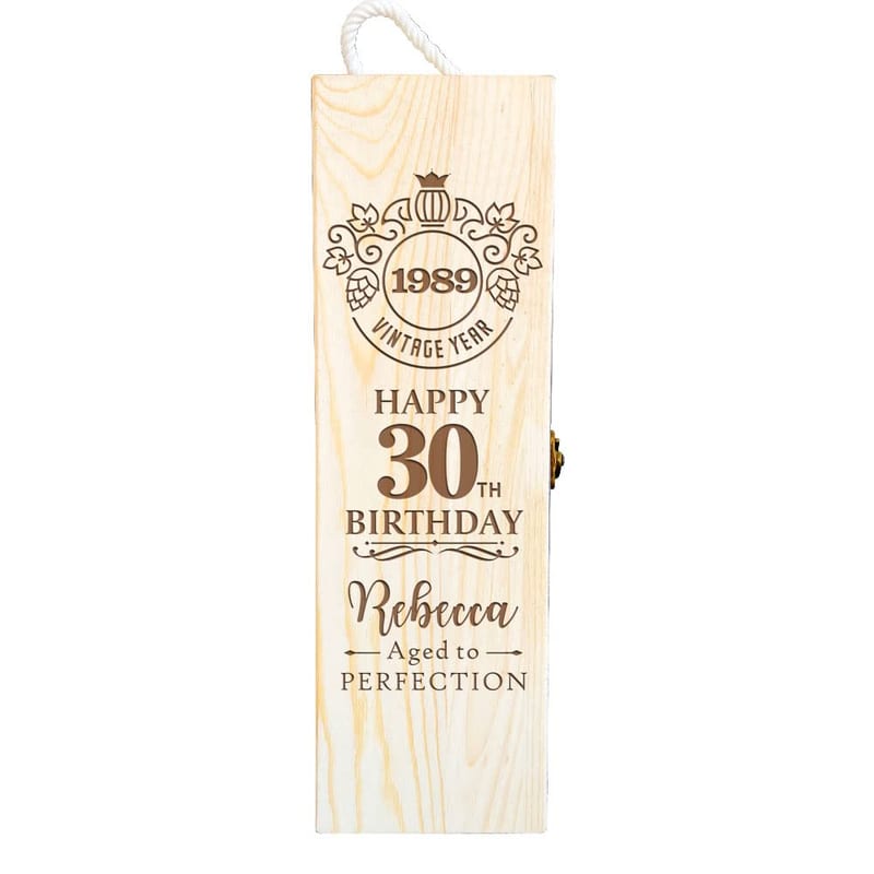 howson london Personalised Engraved Wooden Wine Gift Bottle Box, Birthday Gift Red Wine Vintage Chest, 18th–80th (Design 1)