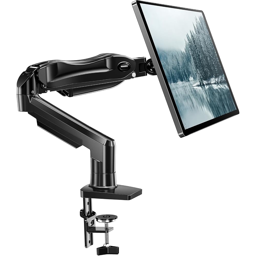 HUANUO Single Monitor Arm Desk Mount for 13 to 32 Inch Screens, Tool Free Height Adjustable, Tilt Swivel Rotate, VESA 75/100mm, Black