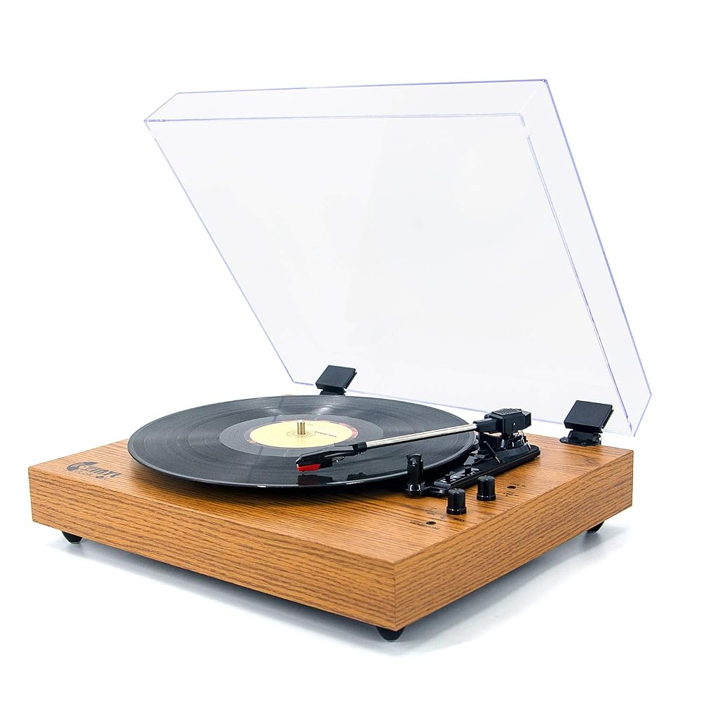 VINYL MUSIC ON Retro Record Player for 33/45/78 RPM Vinyl Records, Bluetooth Turntable with Built-In Hi-Fi Stereo Speakers, Yellow
