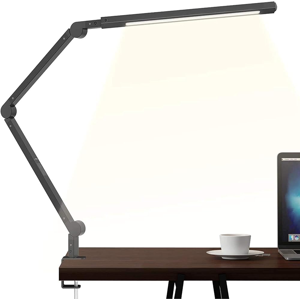 JolyJoy Swing Arm LED Desk Lamp with Clamp, 9W Eye-Care Dimmable, Timer, Memory, 6 Colour Modes