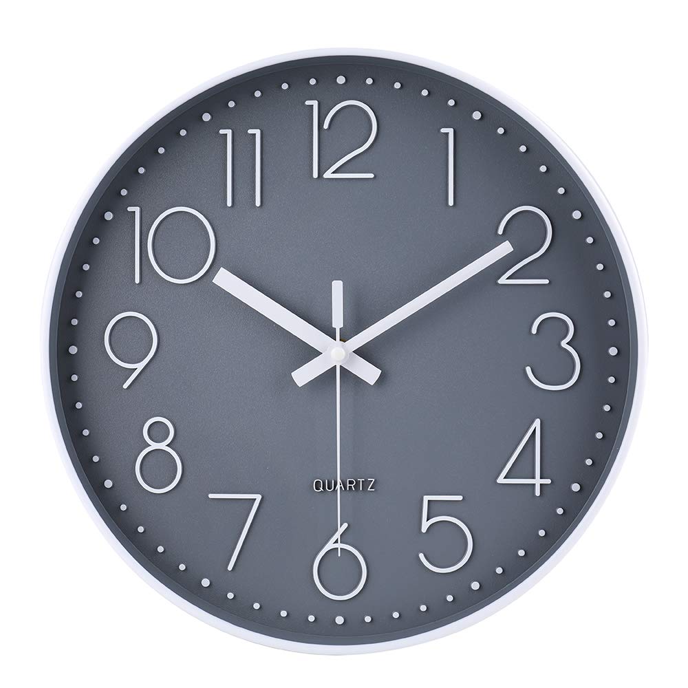 jomparis Quality Silent & Non-Ticking Quartz Sweep Round Wall Clock, 12 Inches, Grey