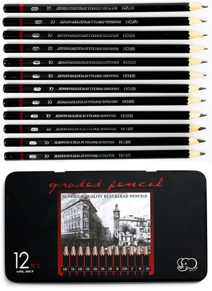 YSLON Professional Sketch and Drawing Pencils Set, Art Pencils 8B-2H (12-Count)