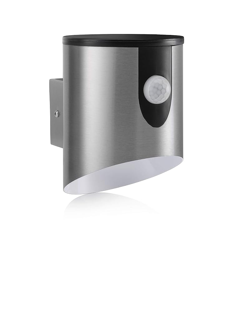 Auraglow Stainless Steel Outdoor Battery Powered Wireless LED PIR Motion Sensor Security Wall Light, Cool White Cylinder Sconce