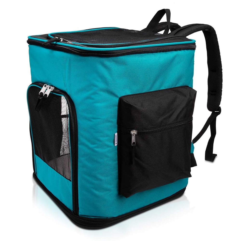 Navaris Dog Carrier Backpack - Foldable Pet Carrier Bag Rucksack with Breathable Mesh and Padded Shoulder Straps for Small Dogs and Cats up to 12kg