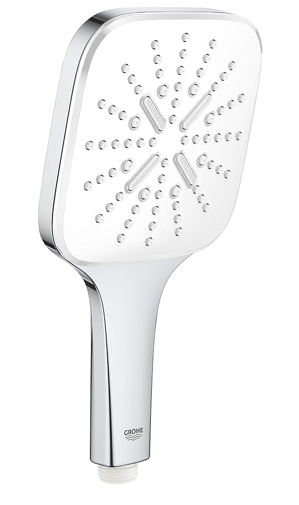 GROHE Rainshower 130 SmartActive Cube Head Shower, 3 Spray Types, Moon White