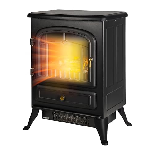 Russell Hobbs RHEFSTV1002B 1.85KW Freestanding Black Electric Stove Fire Heater With 2 Heat Settings, Adjustable Thermostat, 30m2 Room Size, 2 Year Guarantee