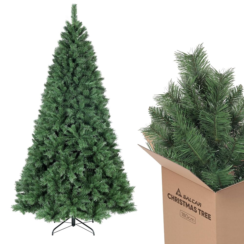 SALCAR 6ft Christmas Tree — Artificial Christmas Tree with Metal Stand, 180cm Fake Xmas Tree, Easy Assembly Nordmann Fir for Living Room, Hallway & Entrance