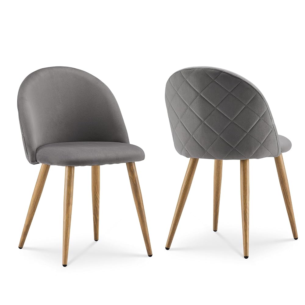 OFCASA Dining Chairs Set of 2, Grey Velvet Padded Seat with Curved Backrest