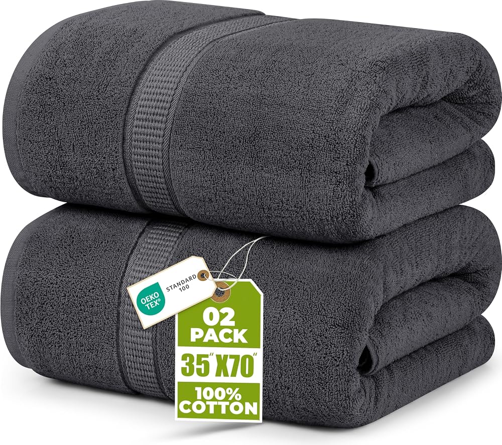 Utopia Towels Premium Jumbo Bath Sheet, 90 x 180cm, 2 Pack, 100% Ring Spun Cotton, Highly Absorbent, Grey
