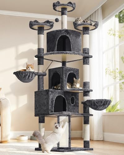 Yaheetech 150cm Large Cat Tree Tower with Scratching Posts, Condos and Hammock for Indoor Cats