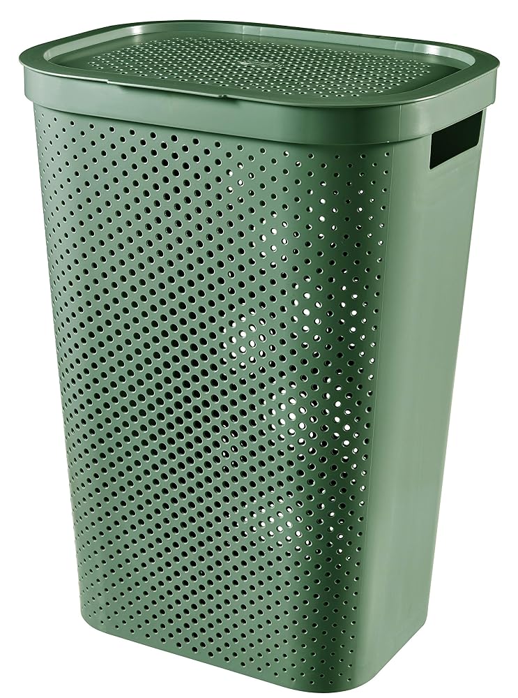 Curver Laundry Basket, 60 L, 43.7 x 35.1 x 60.2cm, Recycled Plastic, Infinity Green