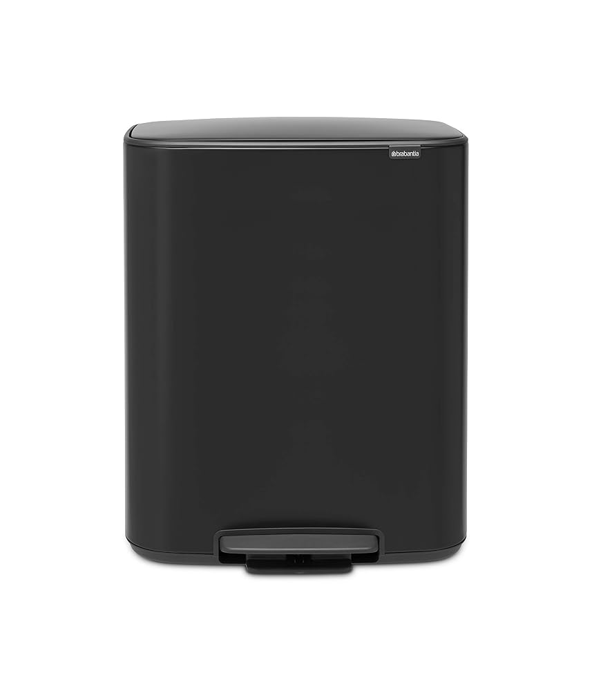 Brabantia Bo Pedal Bin, 60L Inner Bucket (Matt Black), Large Waste Kitchen Bin with Soft Closing Lid