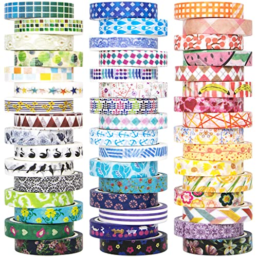 Forwaarss 48 Rolls Washi Tape Set, 8mm Wide, Colorful Flower Style Decorative Masking Tape
