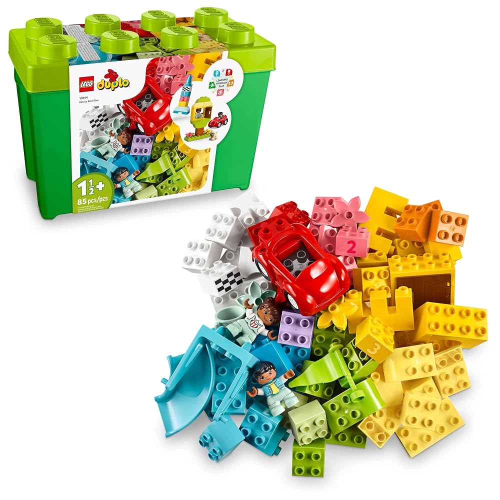 LEGO Duplo Classic Deluxe Brick Box 10914 Starter Set with Storage Box, Great Educational Toy for Toddlers 18 Months and Up (85 Pieces)