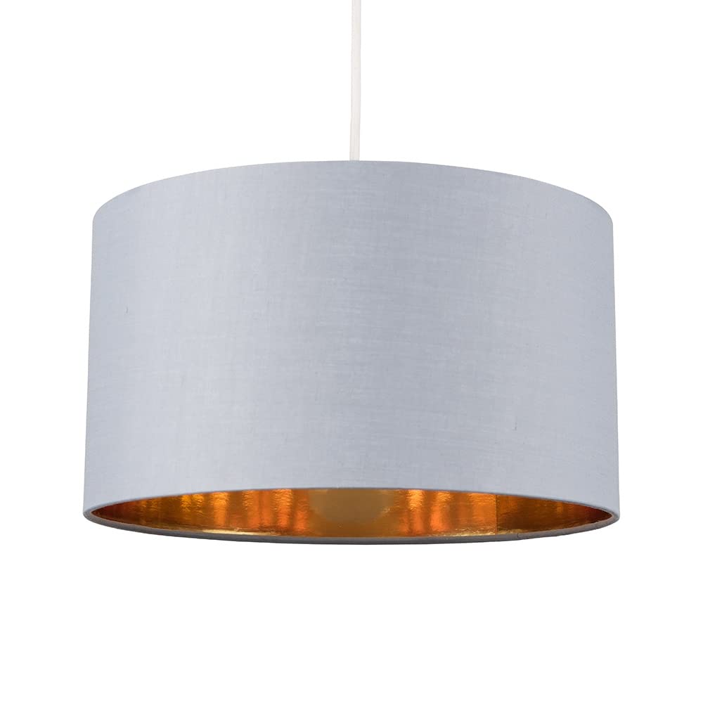 MiniSun Large Modern Grey and Gold Drum Light Shade, 350mm Pendant/Table Lamp Shade