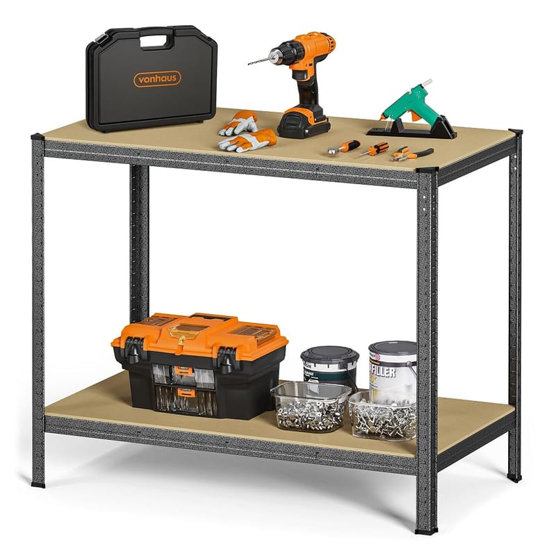 VonHaus Work Bench - Heavy Duty Garage Workbench with Storage for General DIY Tasks - Metal Workshop Bench with 600kg Capacity - Boltless Work Bench for Workshops, Garage and Shed