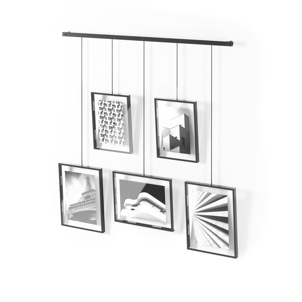 Umbra Exhibit Picture Frame Gallery Set, 5-Piece Adjustable Multi-Photo Frames, Black