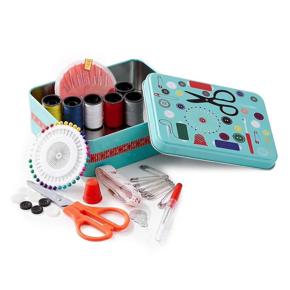 GEEZY Metal Sewing Kit - Portable Travel Box with Essential Tools