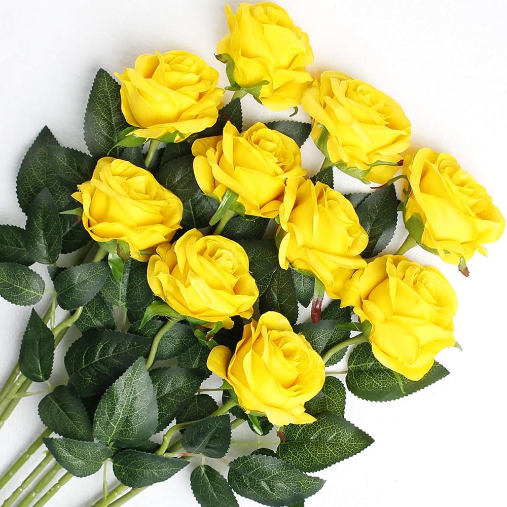 Veryhome 10 Pcs Artificial Roses, Fake Silk Flowers for Bouquets, Vases and Home Wedding Décor