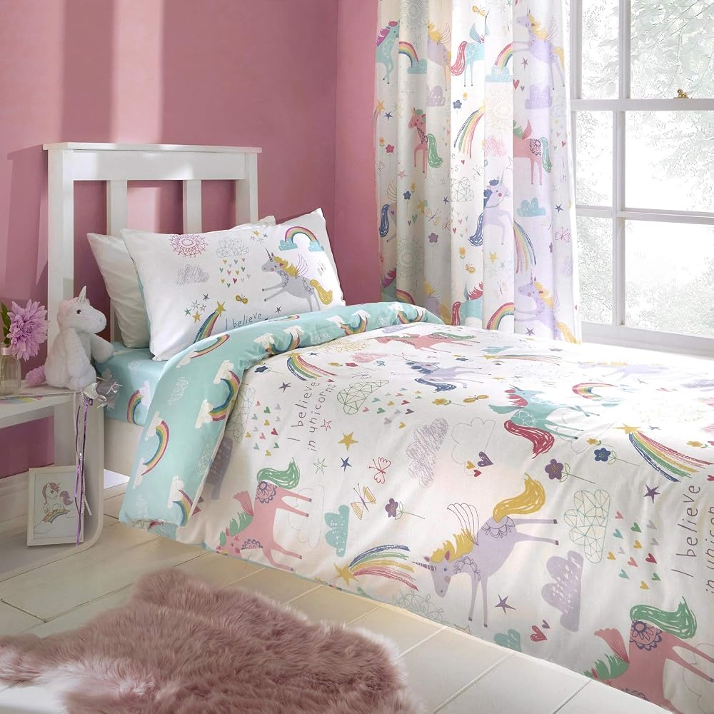 Bedlam Rainbow Unicorn Duvet Cover Set, Multicolour, 2pcs, Single