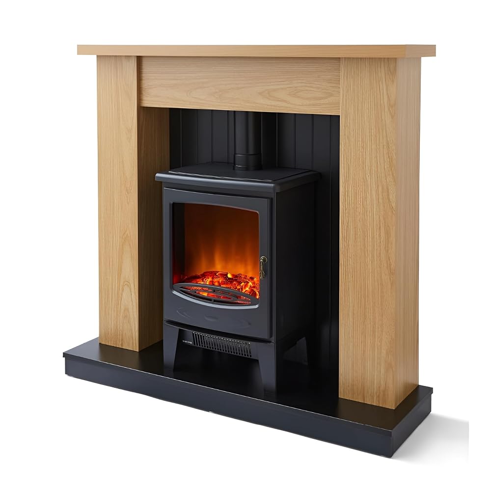 Warmlite WL45043 Cambridge Fireplace Stove Suite with Two Heat Settings and LED Flame Effect, 1850W