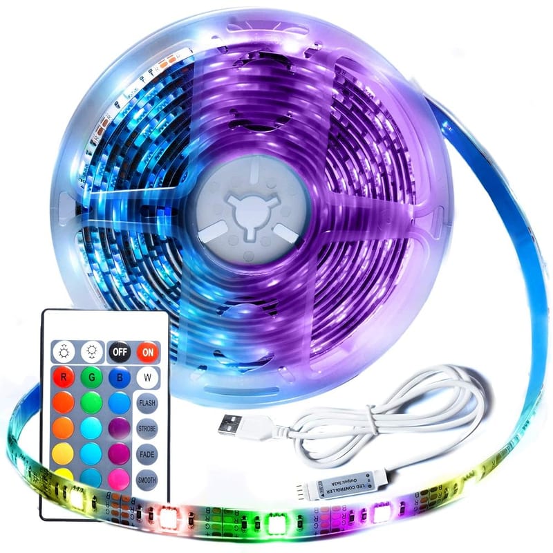 LED Strip Light 5m, USB Powered RGB 5050 Waterproof TV Back Lighting with Remote