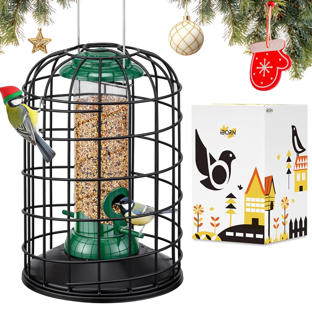 iBorn Squirrel Proof Bird Feeders - Hanging Wild Bird Feeder for Mixed Seed and Sunflower Heart