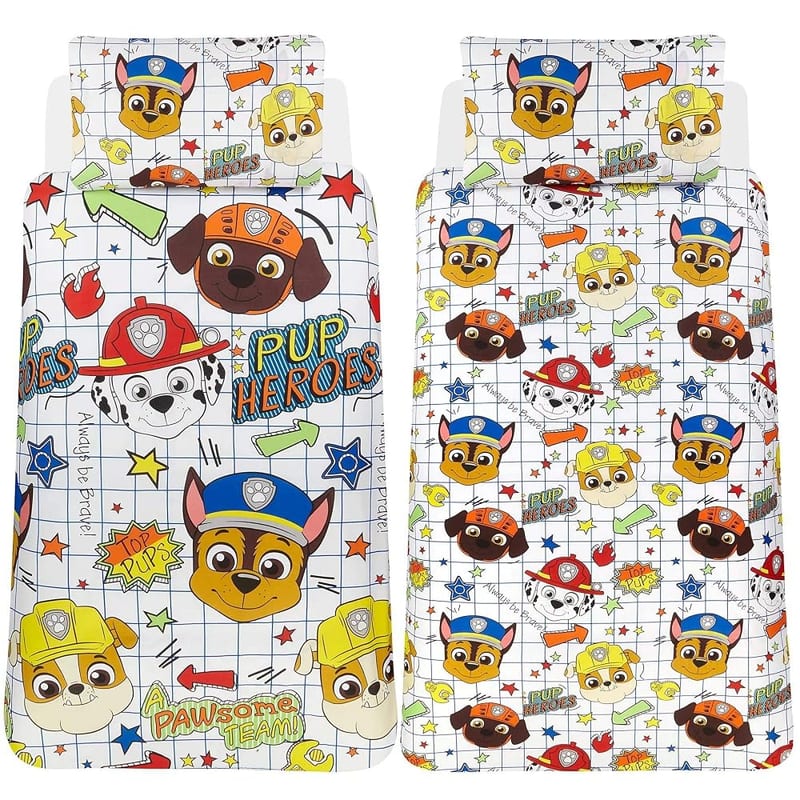 Paw Patrol Blueprint Single Duvet Cover - Reversible Two Sided Official Bedding Duvet Cover With Matching Pillow Case - Chase, Marshall, Rubble & Zouma