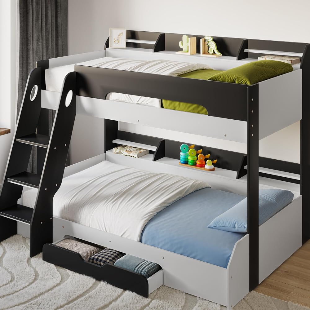 Flair Furnishings Triple Bunk Beds for Kids, Space-Saving Bunk Bed with Storage, Grey