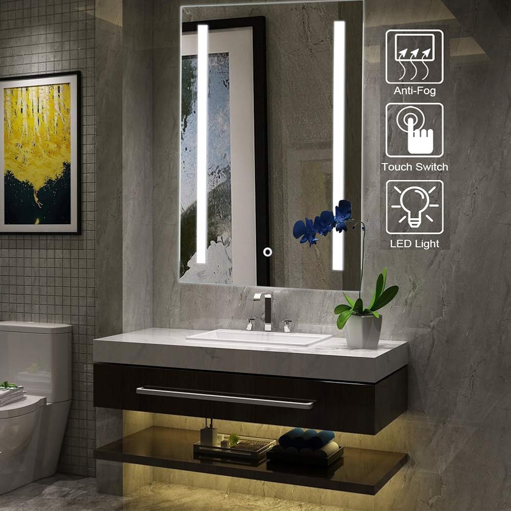 Warmiehomy LED Illuminated Bathroom Mirror with Demister Pad and Touch Switch, 700 x 500mm
