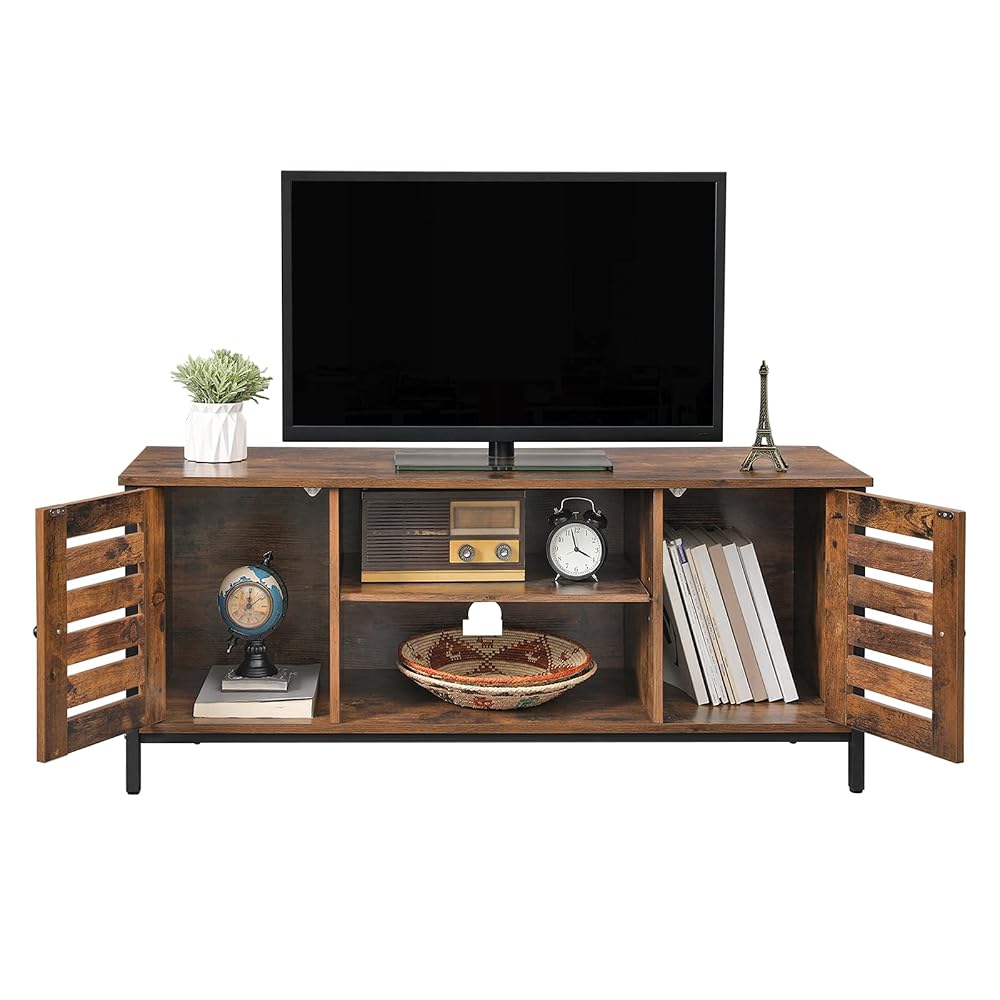 VASAGLE TV Stand with Shelves and Storage Cupboards, Louvered Doors, Industrial Style