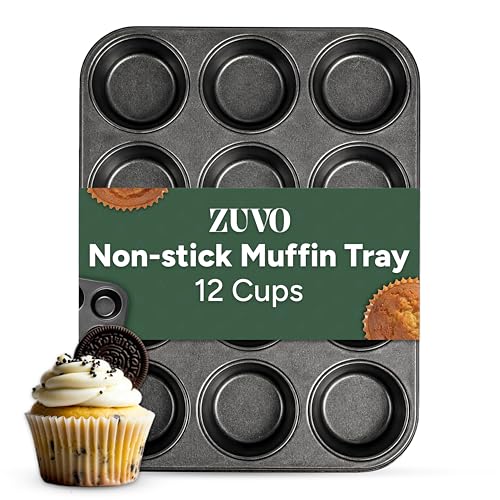 Zuvo 12 Cup Muffin Tray & Cupcake Tin, Carbon Steel, Deep Nonstick Bakeware