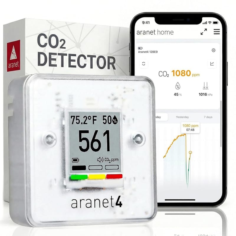 Aranet4 Home Wireless Indoor Air Quality Monitor, Accurate CO2, Temperature & Humidity Sensor
